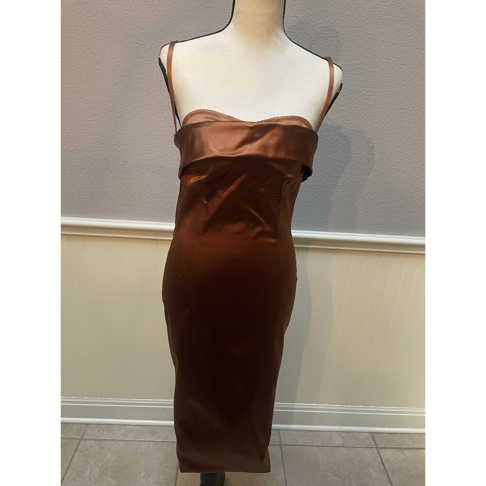 NWT Dolce & Gabbana Bronze Satin Strapless Midi Dress IT 40 US 4 Liquid Copper